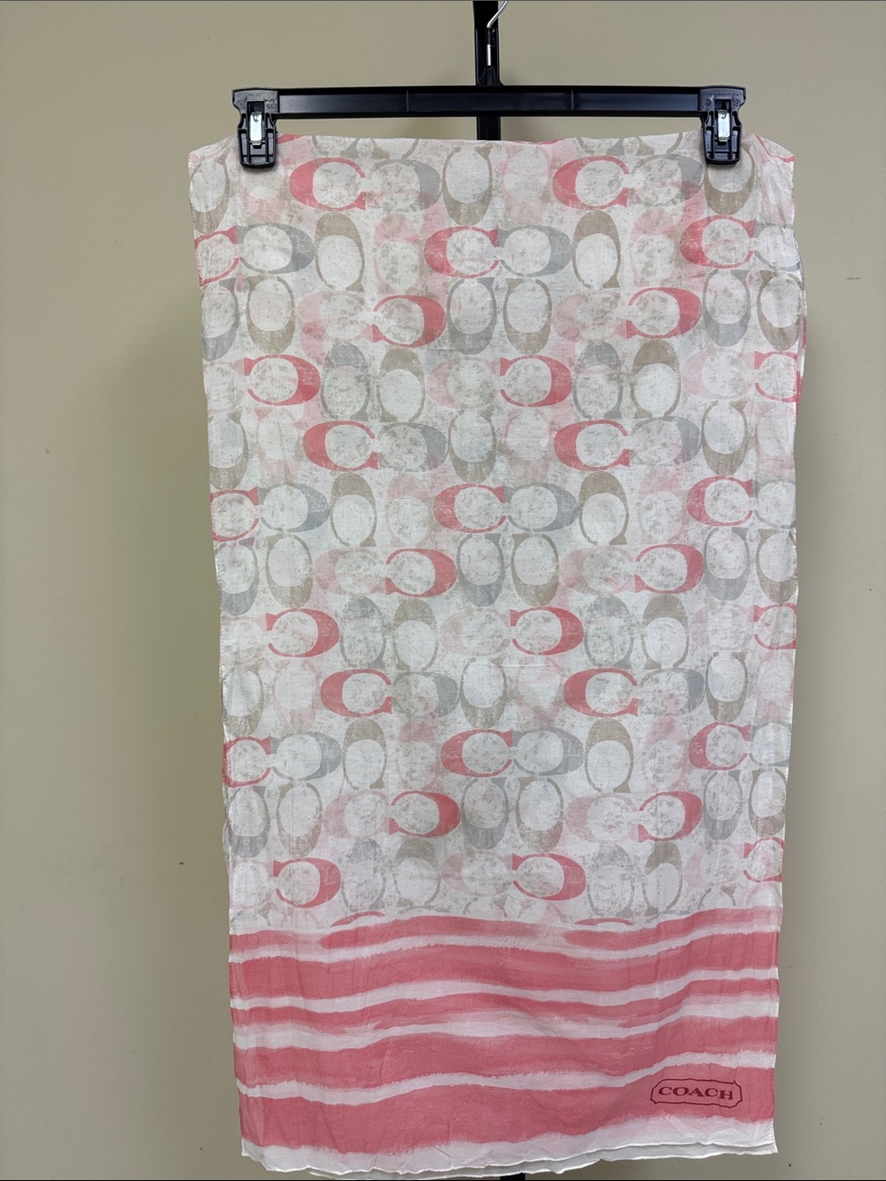 Coach Pink and Cream Signature Pattern Scarf